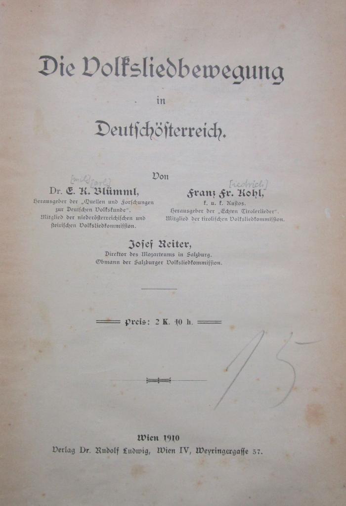 Do 385: Die Volksliedbewegung in Deutschösterreich (1910)