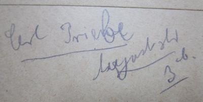 I 11872 2.Ex.: Mein Damaskus : Erlebnisse und Bekenntnisse (1926);- (Priebe, Carl), Von Hand: Autogramm, Name, Ortsangabe; 'Carl Priebe
[...]str 3b.'. 