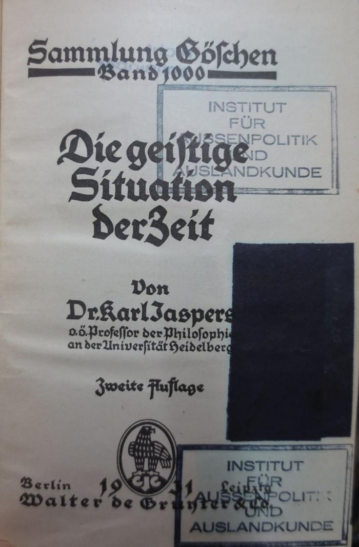 He 24 b: Die geistige Situation der Zeit (1931)