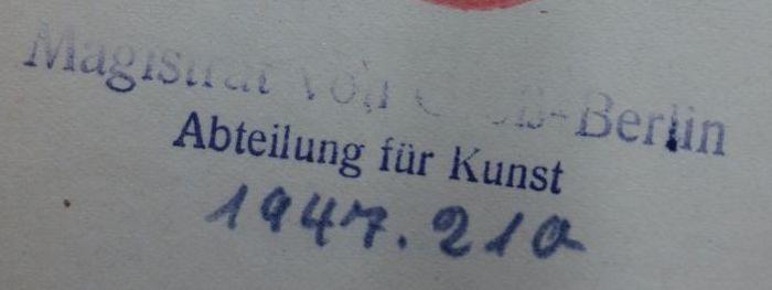 IV 13069 1919: Das deutsche Musikleben (1919);- (Magistrat von Großberlin), Von Hand: Inventar-/ Zugangsnummer; '1947.210'. ;- (Magistrat von Großberlin), Stempel: Berufsangabe/Titel/Branche, Name, Ortsangabe; 'Magistrat von Groß-Berlin
Abteilung für Kunst'.  (Prototyp)