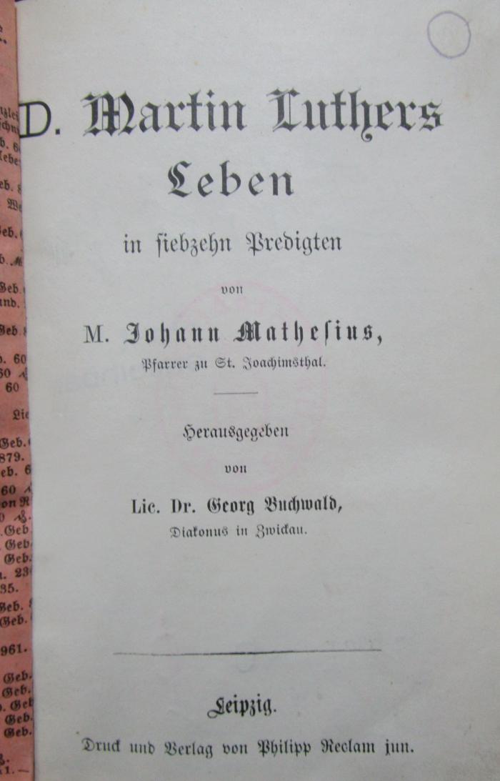 I 7773: D. Martin Luthers Leben in siebzehn Predigten (o.J.)