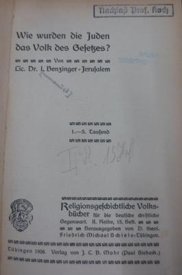 Ub 166: Wie wurden die Juden da Volk des Gesetzes? (1908)