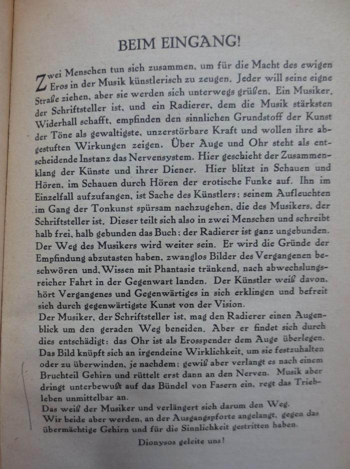 Do 381 n.e.: Der klingende Garten : Impressionen über das erotische in der Musik (1920);- (unbekannt), Von Hand: Annotation. 