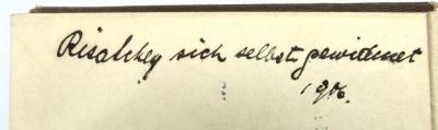 - (Bergson, Risa), Von Hand: Widmung; 'Risalekey[?] sich selbst gewidmet / 1906.'. 
