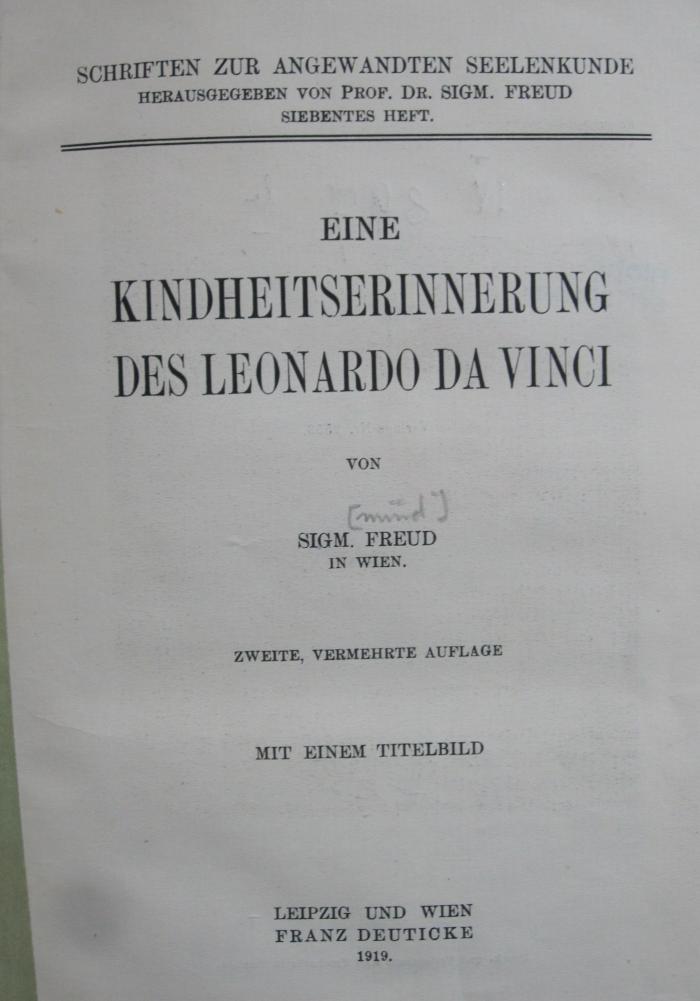 IV 897 b: Eine Kindheitserinnerung des Leonardo da Vinci (1919)