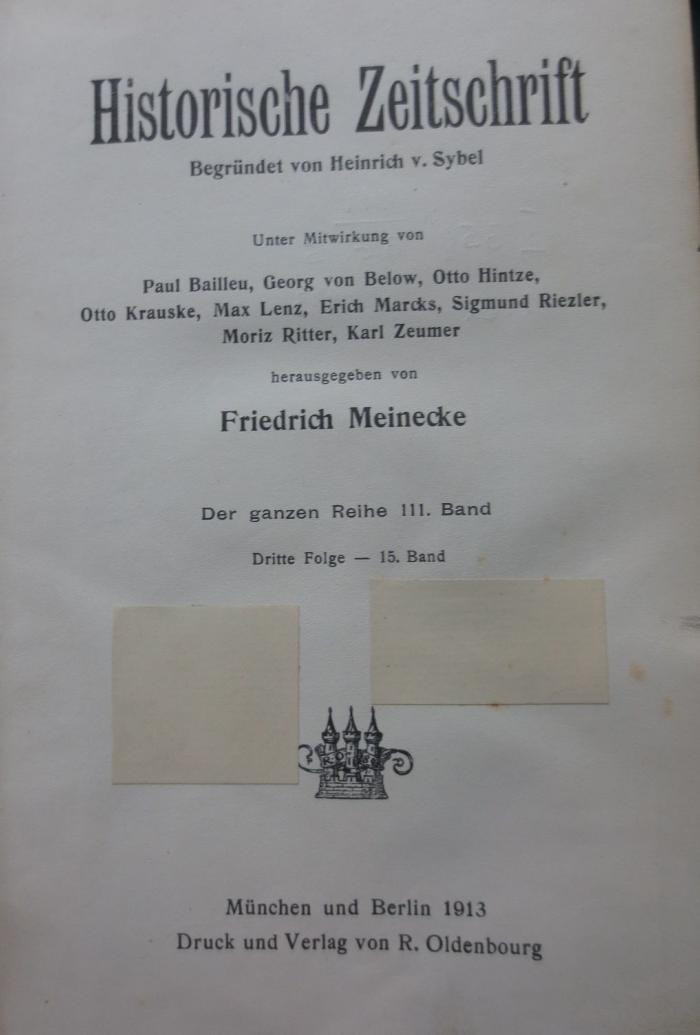 I 359 111 3.F.15 2.Ex.: Historische Zeitschrift (1913)