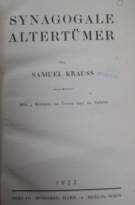 Ub 129: Synagogale Altertümer (1922)