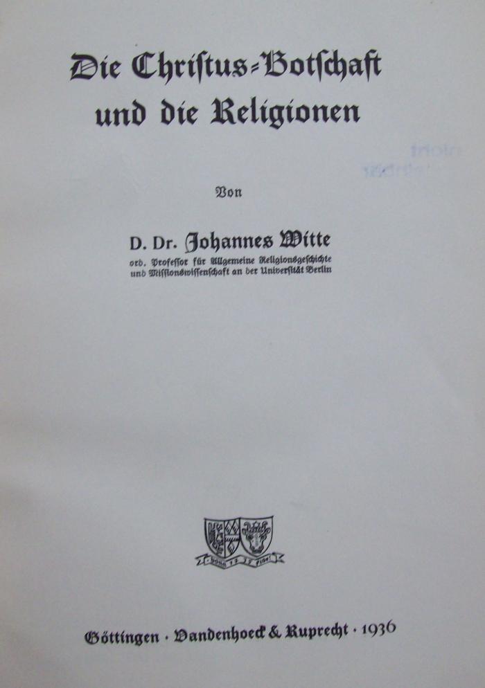 Ua 469: Die Christus-Botschaft und die Religionen (1936)