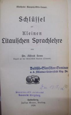 Sh 79 2.Ex.: Schlüssel zur Kleinen Litauischen Sprachlehre (1929)