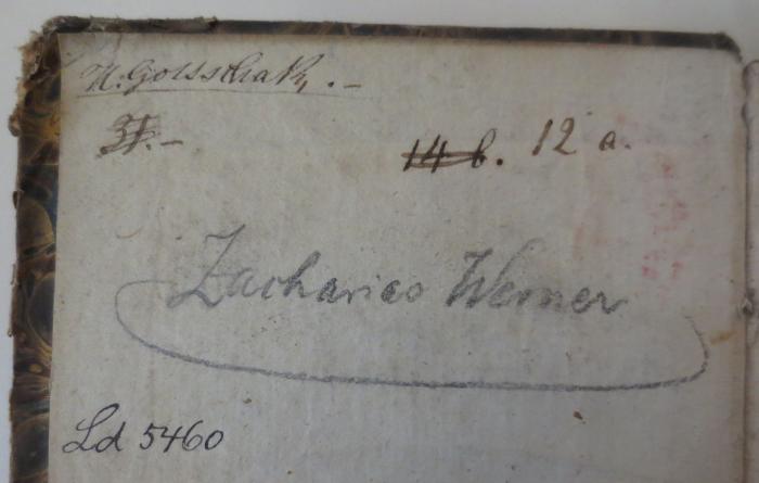 -, Von Hand: Autor; 'Zacharias Werner'