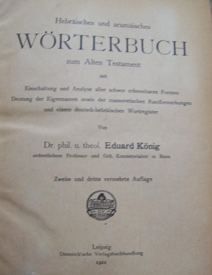 Uf 432 c 2.Ex.: Hebräisches und aramäisches Wörterbuch zum Alten Testament (1922)