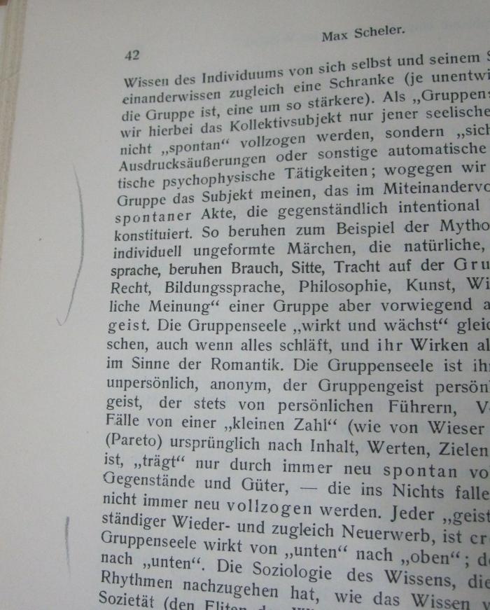 VII 1877 3.Ex.: Versuche zu einer Soziologie des Wissens (1924);- (unbekannt), Von Hand: Annotation. 