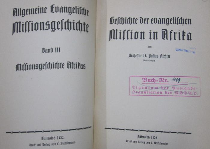 Uh 337 2.Ex.: Geschichte der evangelischen Mission in Afrika (1922)