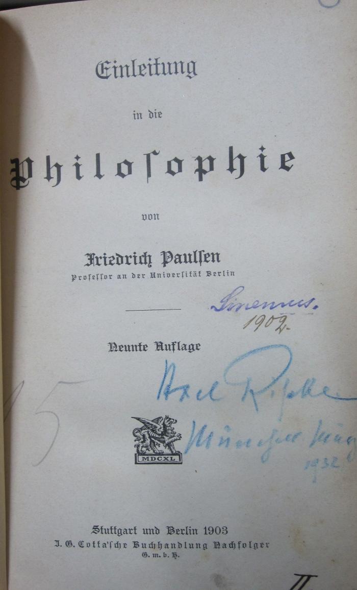 VIII 919 i: Einleitung in die Philosophie (1903)