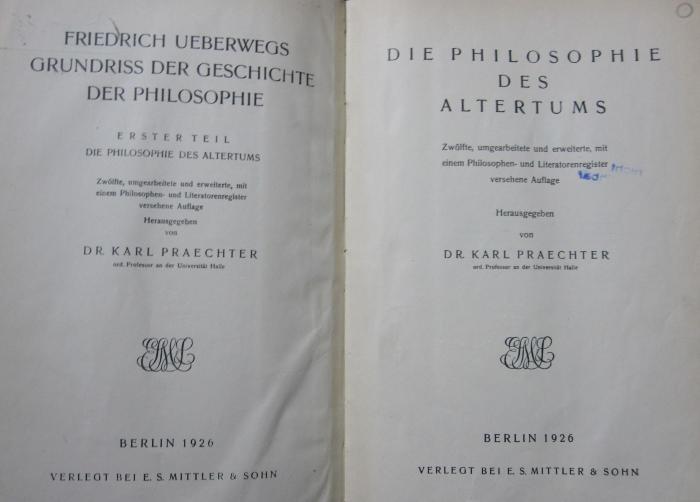 VIII 5: Die Philosophie des Altertums (1926)