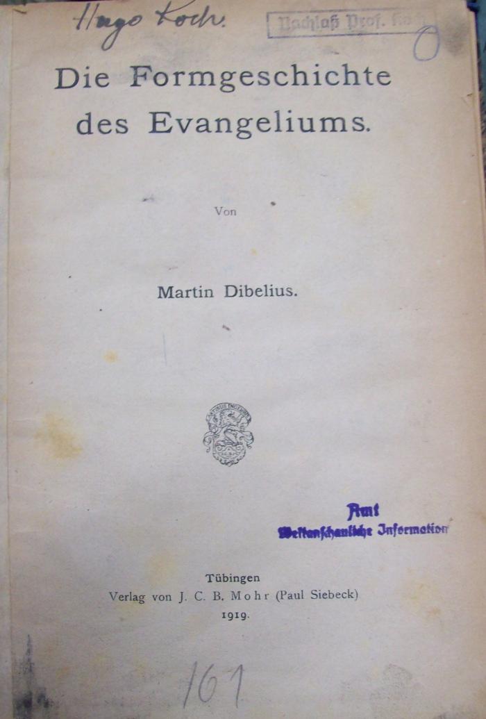 Uf 105: Die Formgeschichte des Evangeliums (1919)