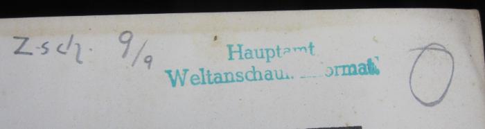 VIII 972 9. 2.Ex.: Logos : Internationale Zeitschrift für Philosophie und Kultur. Band IX. 1920/21 (1921);- (unbekannt), Von Hand: Signatur; 'Z.sch. 9/9'. 