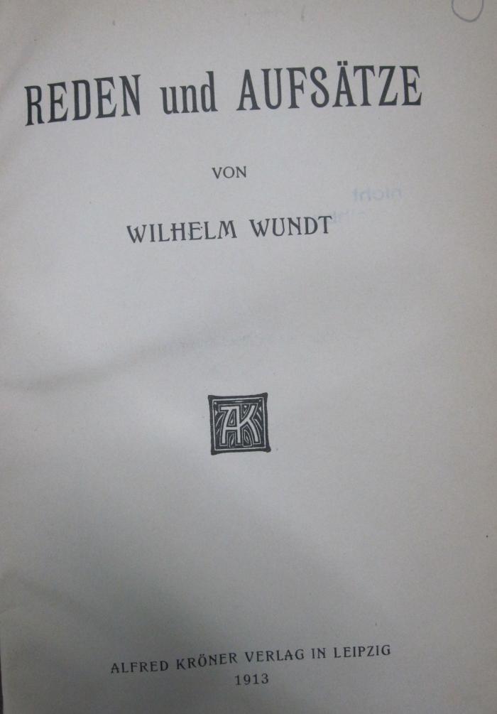 VIII 1071 Ers.: Reden und Aufsätze (1913)