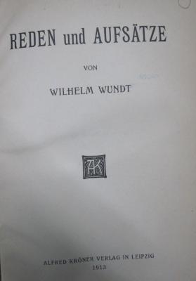 VIII 1071 Ers.: Reden und Aufsätze (1913)