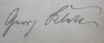 VIII 1521 1: Die Geburt der Tragödie. Unzeitgemäße Betrachtungen (1895);- (Klatt, Georg), Von Hand: Name, Autogramm; 'Georg Klatt'.  (Prototyp)
