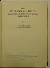 9/1085 : Das England von heute. Kulturprobleme, Denkformen, Schrifttum. (1932)