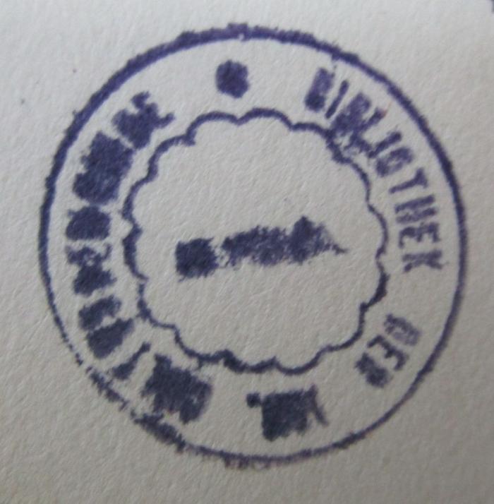 - (Israelitische Kultusgemeinde Wien), Stempel: Berufsangabe/Titel/Branche, Name, Ortsangabe; 'Bibliothek der Isr. Cultusgemeinde
Wien'.  (Prototyp)