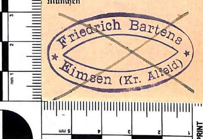 - (Bartens, Friedrich), Stempel: Name, Ortsangabe; 'Friedrich Bartens / Eimsen (Kr. Alfeld)'. 