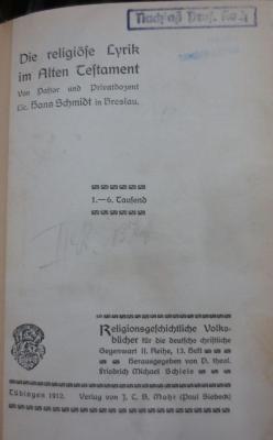 Uf 711: Die religiöse Lyrik im Alten Testament (1912)