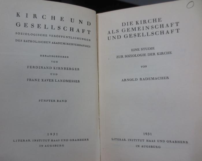 Ug 780: Die Kirche als Gemeinschaft und GEsellschaft : Eine Studie zur Soziologie der Kirche (1931)