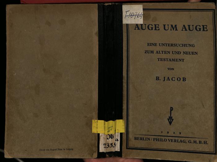BIE 92 : Auge um Auge. Eine Untersuchung zum Alten und Neuen Testament. (1929)