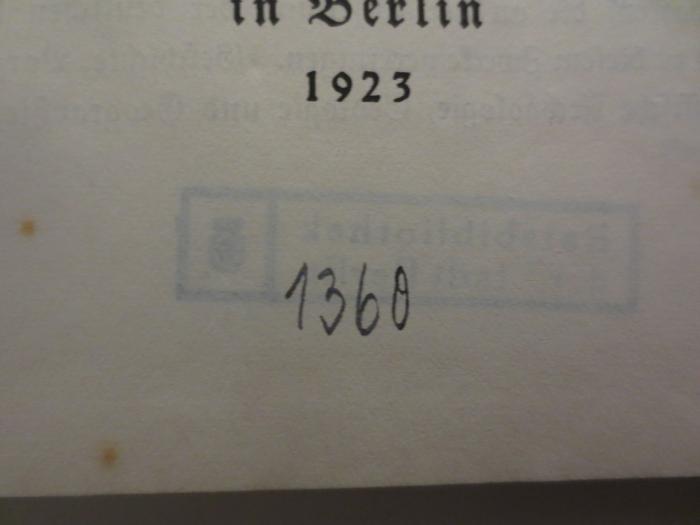 - (Ratsbibliothek (Berlin, Ost)), Von Hand: Exemplarnummer; '1360'. 