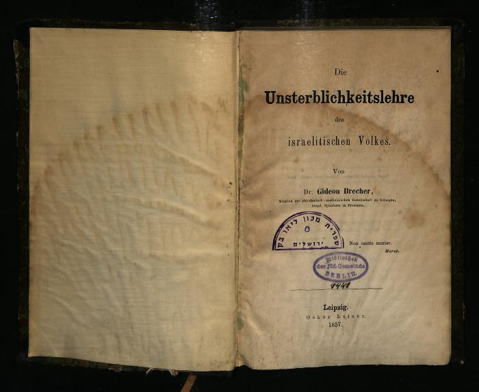 PH II 4356 : Die Unsterblichkeitslehre des israelitischen Volkes (1857)