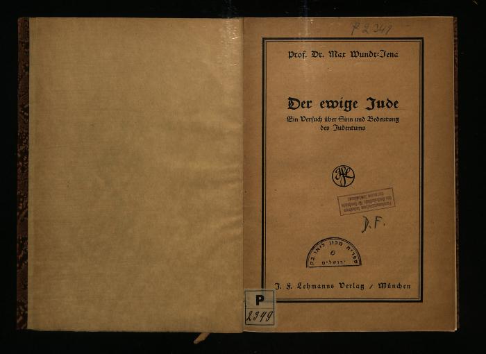 PH II 3208 : Der ewige Jude : ein Versuch über Sinn und Bedeutung des Judentums (1926)