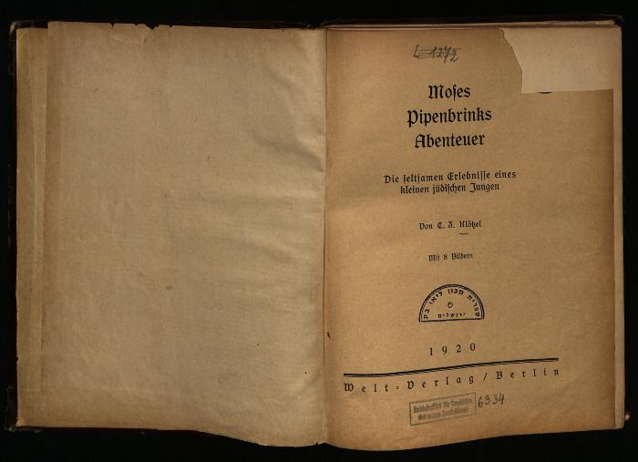 LI II KIN 2991 : Moses Pipenbrinks Abenteuer. Die seltsamen Erlebnisse eines kleinen jüdischen Jungen. (1920)