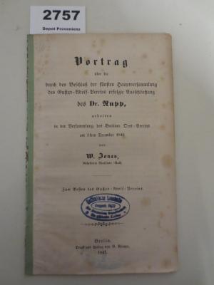  Vortrag über die durch den Beschluß der fünften Hauptversammlung des Gustav-Adolf-Vereins erfolgte Ausschließung des Dr. Rupp (1847)