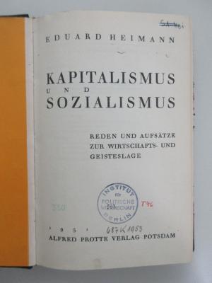 T 46 Hei : Kapitalismus und Sozialismus : Reden und Aufsätze zur Wirtschafts- und Geisteslage (1931)