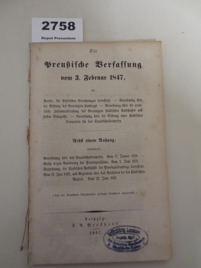  Die Preußische Verfassung vom 3. Februar 1847 (1847)