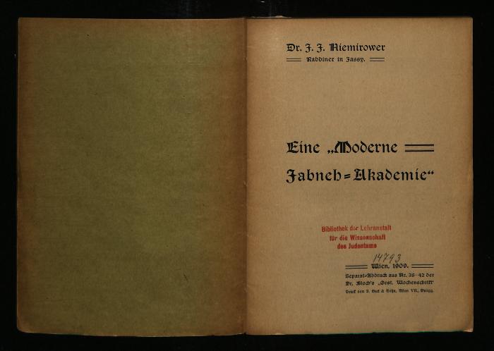 ER II 143 : Eine "Moderne Jabneh-Akademie" (1909)