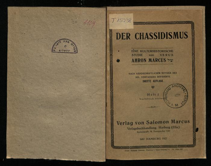 CH 1109 : Der Chassidismus, eine kulturhistorische Studie (1927)