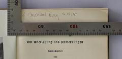 - (Institut für Vorgeschichte und germanische Frühgeschichte der Universität Berlin), Von Hand: Datum, Berufsangabe/Titel/Branche; 'f. Institut Eing. 5.10.39'. 