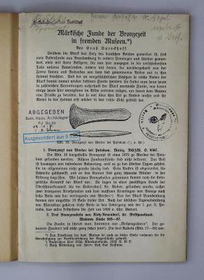 Q 262 (ausgesondert) : Märkische Funde der Bronzezeit in fremden Museen