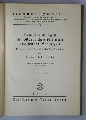 Q 276 (ausgesondert) : Neue Forschungen zur ostdeutschen Steinzeit und frühen Bronzezeit (1937)