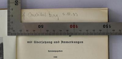 (ausgesondert) : Zehn irische Volkserzählungen aus Süd-Donegal (1939);- (Institut für Vorgeschichte und germanische Frühgeschichte der Universität Berlin), Von Hand: Datum, Berufsangabe/Titel/Branche; 'f. Institut Eing. 5.10.39'. 