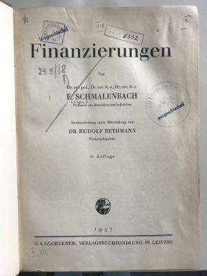 7 D 171 (6) : Finanzierungen (1937)