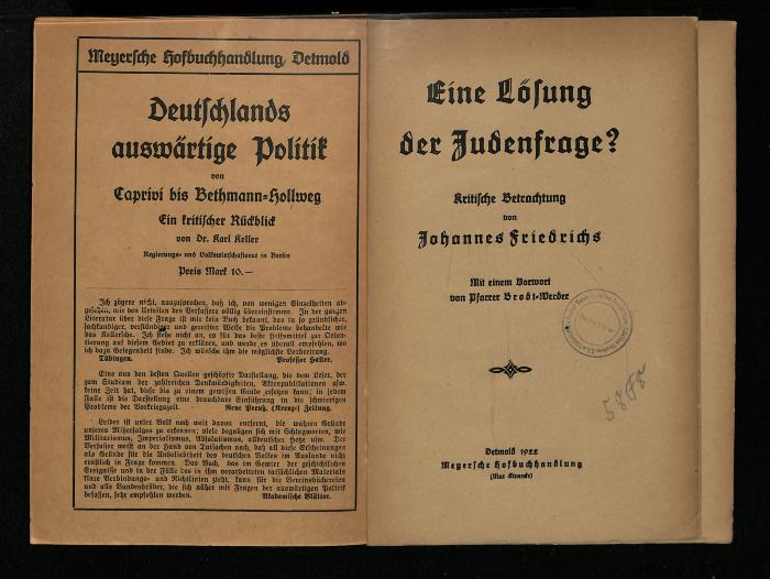 AN II 337 : Eine Lösung der Judenfrage? Kritische Betrachtung (1922)