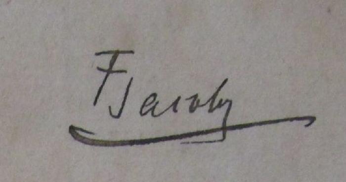 B 252 Thurn 2: Beiträge zur Geschichte der Wissenschaften in der Mark Brandenburg (1783);49 / 6732 (Jacob[?], F.), Von Hand: Autogramm, Name; 'F Jacob'. 