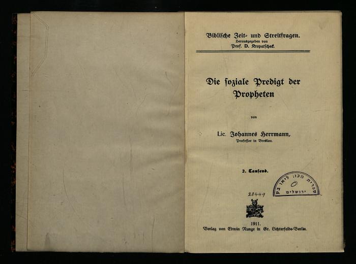 BIE 2382 : Die soziale Predigt der Propheten (1911)