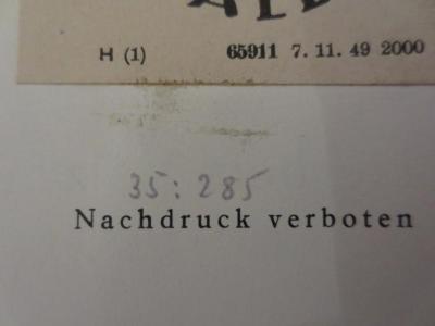 - (Stadtbibliothek Halle), Von Hand: Inventar-/ Zugangsnummer; '35:285'. 