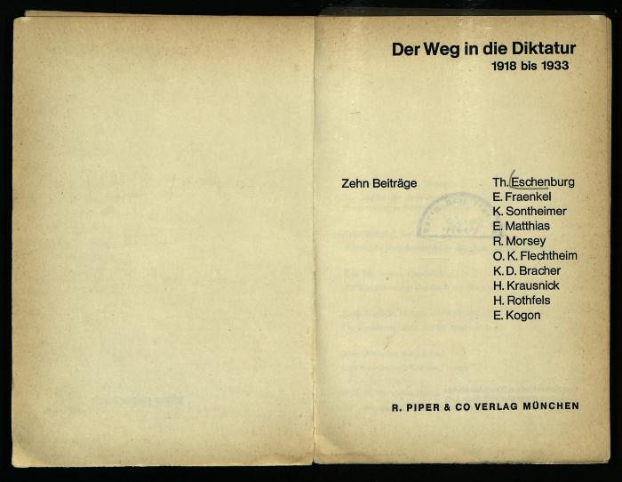 GE III 89/68 : Der Weg in die Diktatur 1918-1933 (1962)