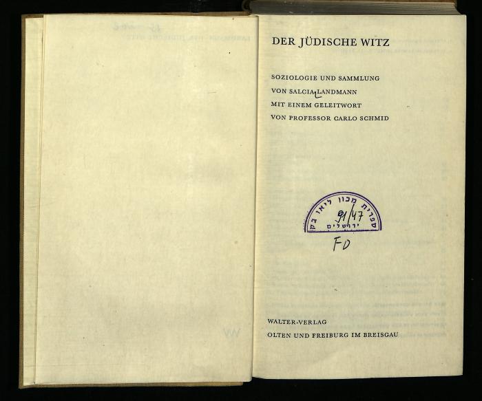 FO 91/47 : Der jüdische Witz. Sociologie und Sammlung. (1960)